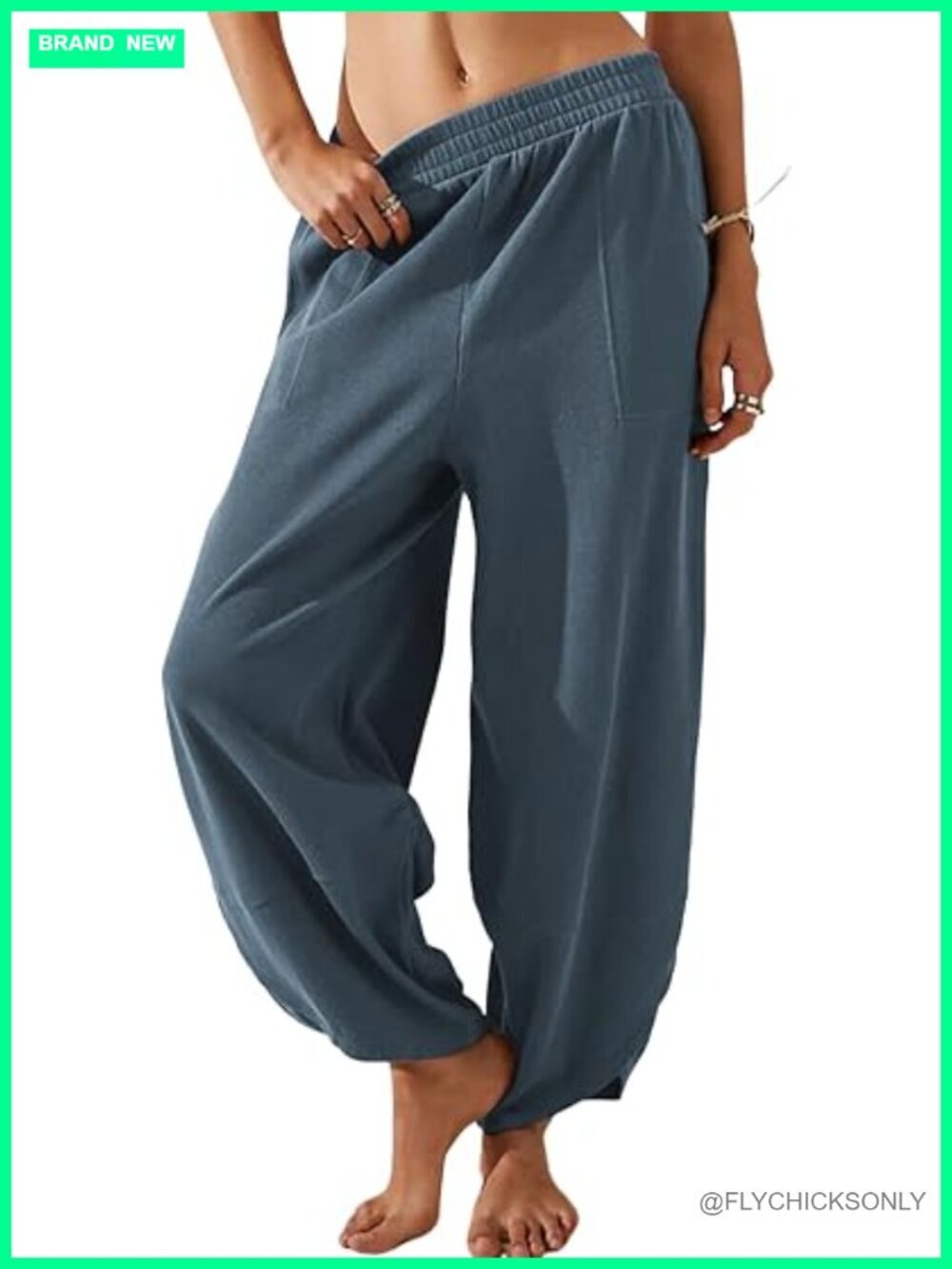 Cotton Wide Leg Pants Elastic Waist Casual Palazzo Harem Pants